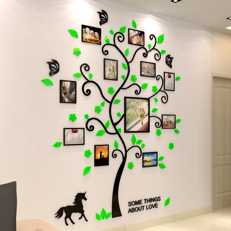 3D Home Decor Photo Frame Wall Sticker MIrror Acrylic Family photoTree Stickers For Living Room Tv Backdrop Art wallpaper