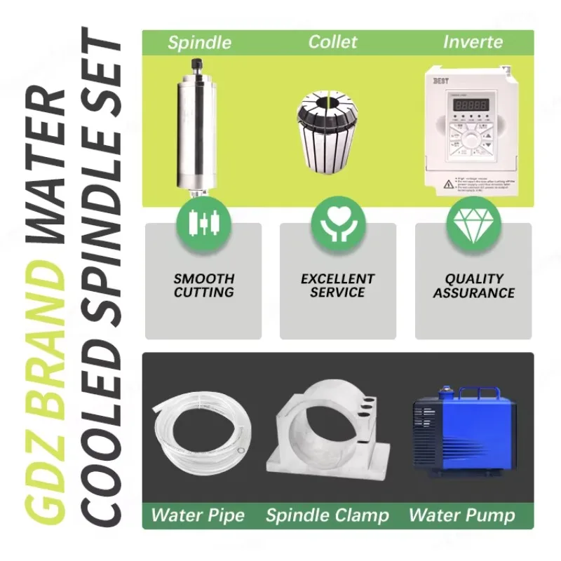 GDZ Spindle Kit BEST Inverter Water Cooled Spindle Motors 1.5kw Cnc Spindle Motor Vfd for Cnc Router