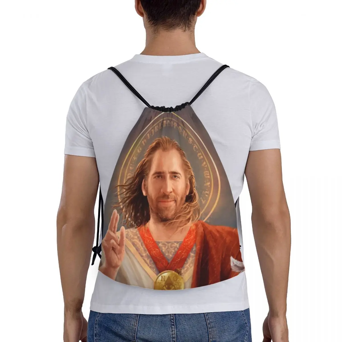 Saint Nicolas Cage Drawstring Bag Men Women Foldable Sports Gym Sackpack Funny Meme Shopping Backpacks