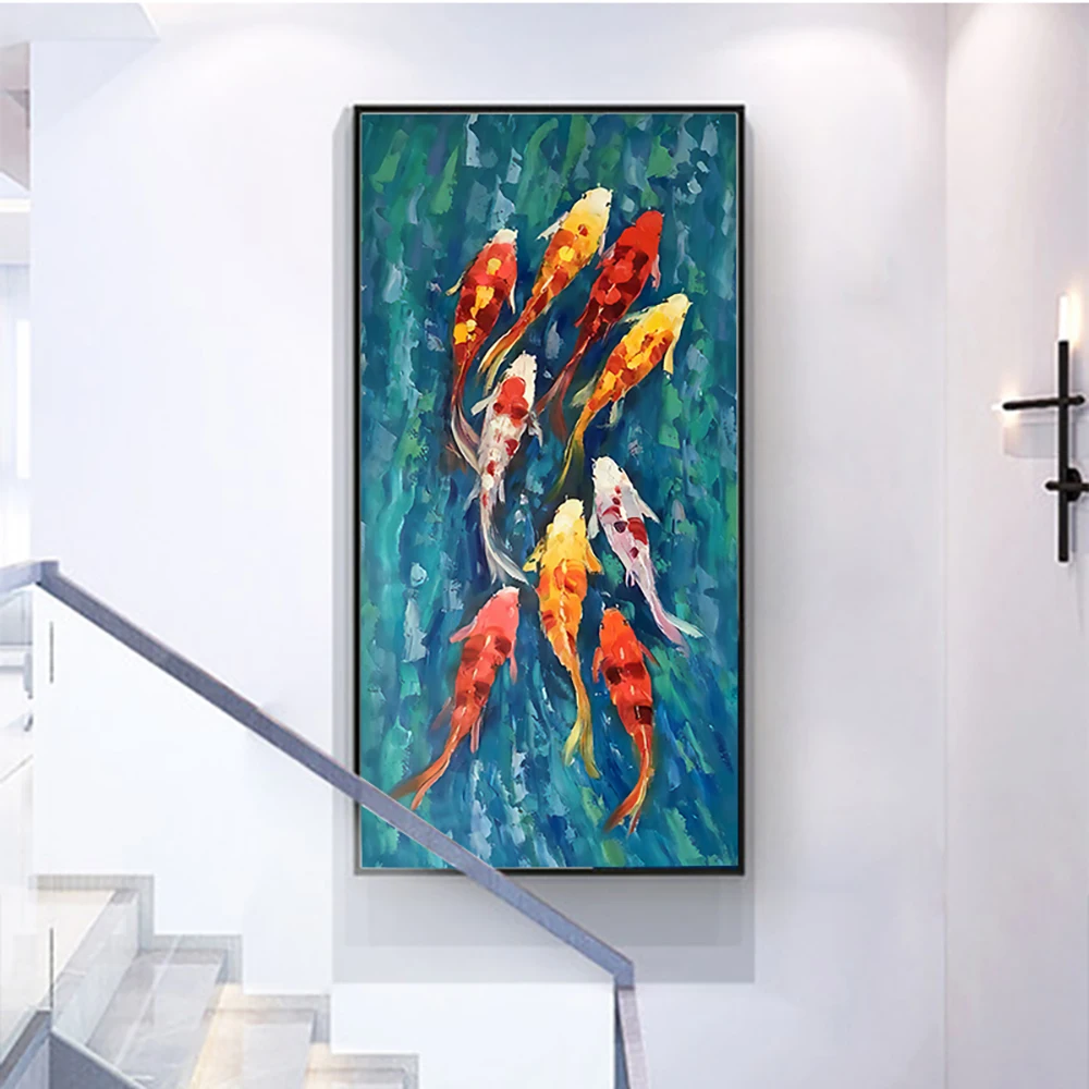 

5D Diamond Painting Kit Abstract Nine Koi Fish Oil Painting Diamond Embroidery Living Room, Modern Decor, Wall Art, Cross Stitch