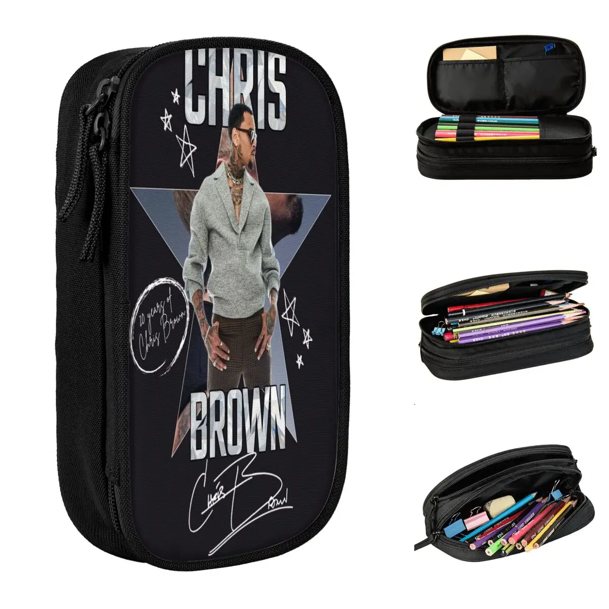 

Крис Браун Breezy Bowl XX Tour 2025 Merch Коробка для ручек Офисные принадлежности большой емкости Пенал в подарок