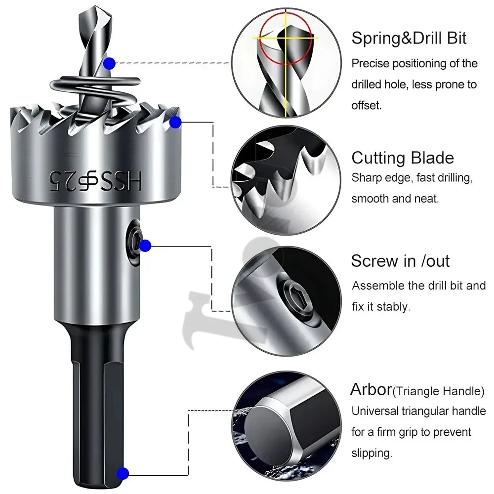 Hole Saw Cutter Drill Bit Set Holesaw Core HSS Wood Soft Metal Sheet Plastic PVC Stainless Steel High Speed for Power Tool