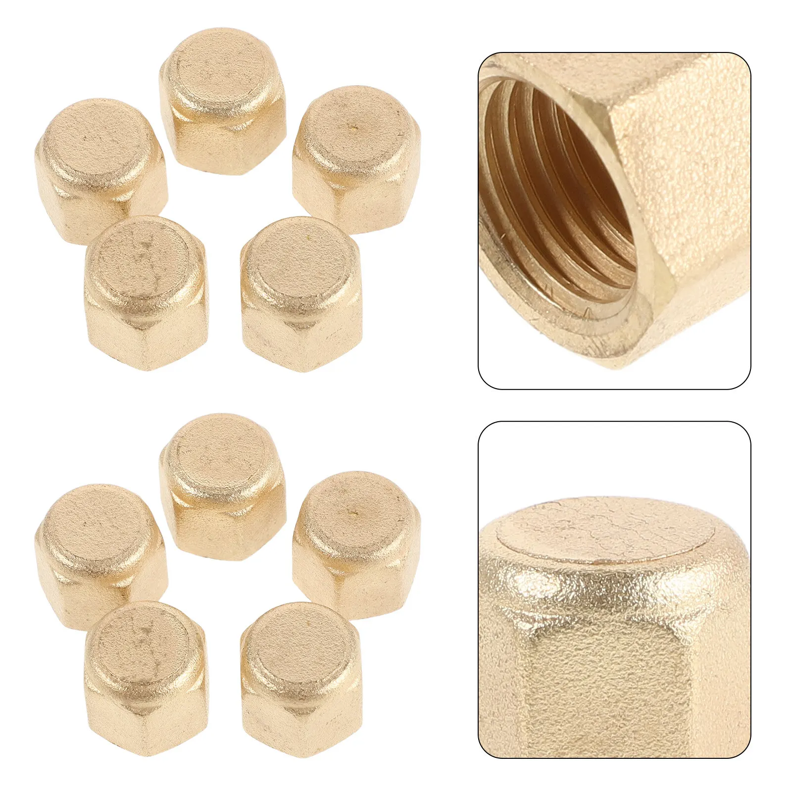 10Pcs Brass Compression Valve Cap 9.8mm Thread Refrigerant Stop Valve Leak Proof Ac Refrigeration Port Plug Cover