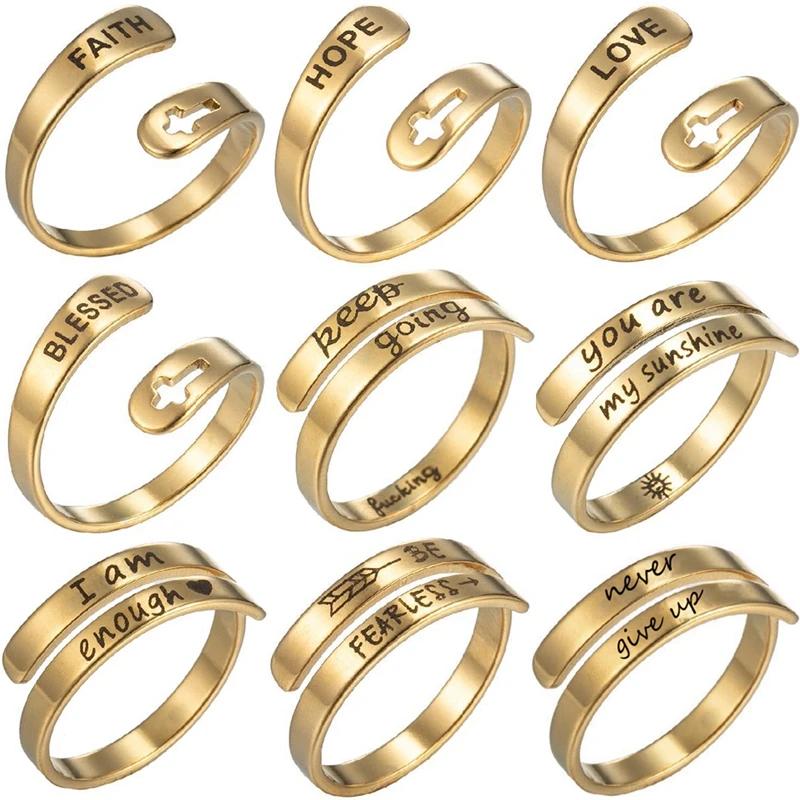 Fashion I AM ENOUGH Rings Gold Silver Color Laser Engrave BLESSED HOPE LOVE Stainless Steel Jewelry For Women