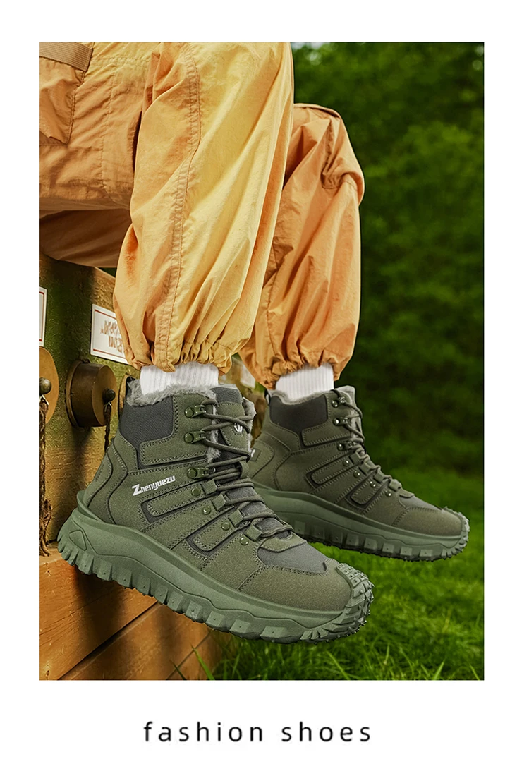 Winter-Essentials Schneestiefel, Outdoor-Wanderstiefel mit Fleecefutter, Warme Herren-High-Top Rutschfeste Wanderschuhe – Detail 14