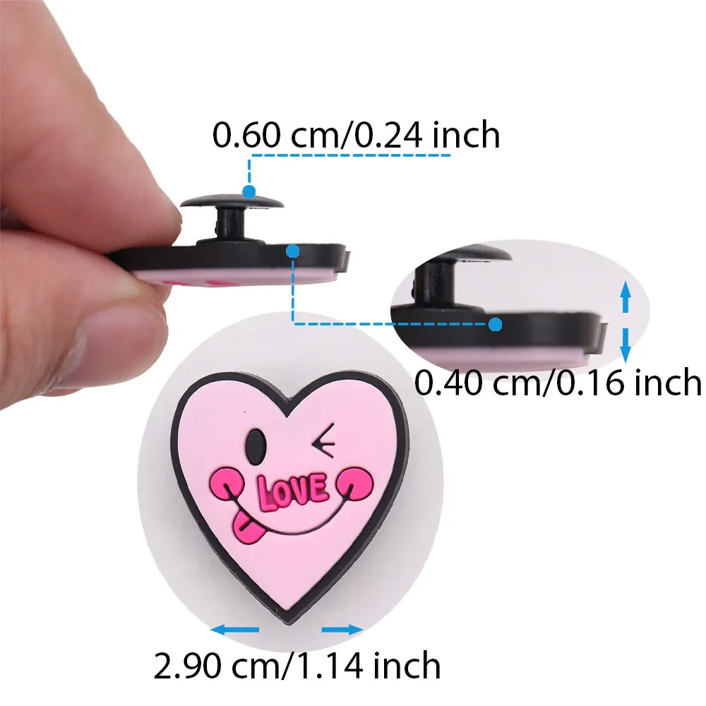 New 1pcs Kawaii Heart Love Kiss PVC Shoe Charms Fit Wristbands Hole Slipper Decoration Shoe Accessories Ornament Kid Gift