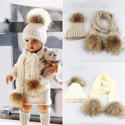 Autumn Wool Knitted Mom Kids Cap With Scarf Infant Baby Hat Children Hat For Boys And Girls Winter Warm Hat 1-5 Year