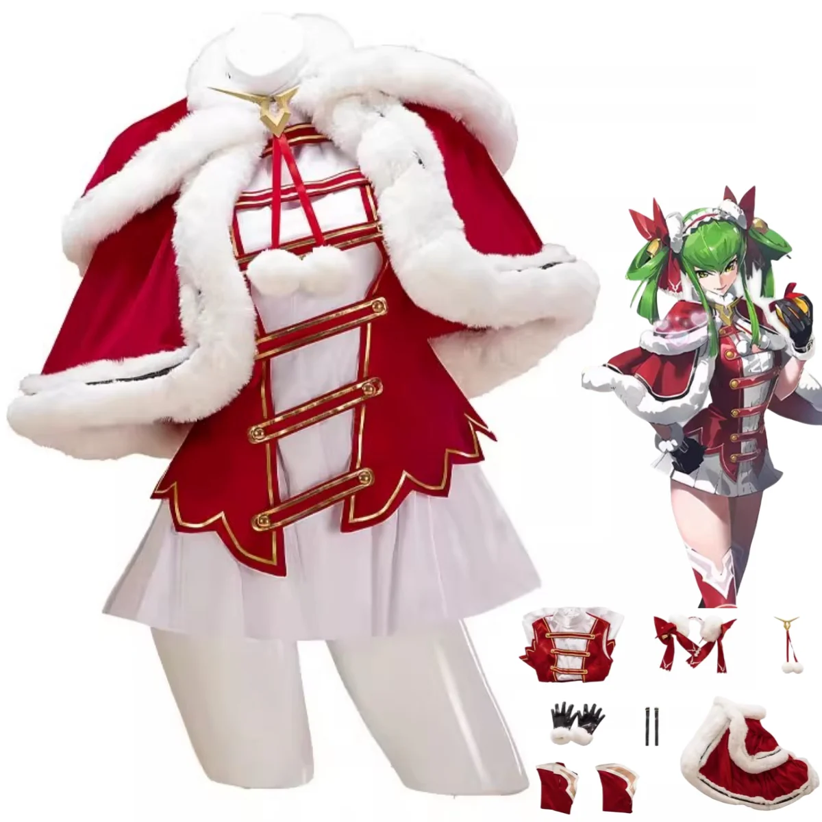 Anime Code Geass Lelouch Of The Rebellion CC Cosplay Costume Red And White Dress Plush Cloak Woman Sexy Christmas Halloween Suit