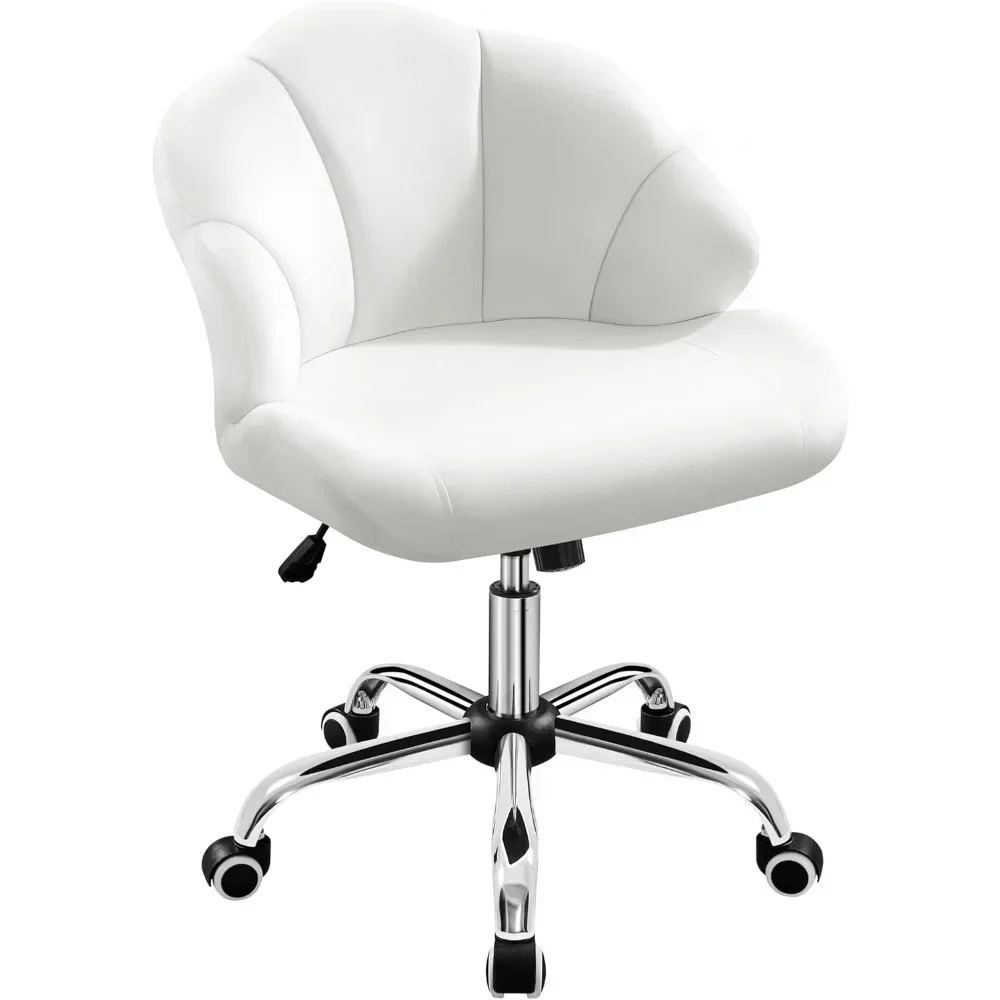 

Modern Vanity Chair with Wheels, Adjustable Home Office Chair with Shell-Shaped Back Swivel Chairs Desk Chair