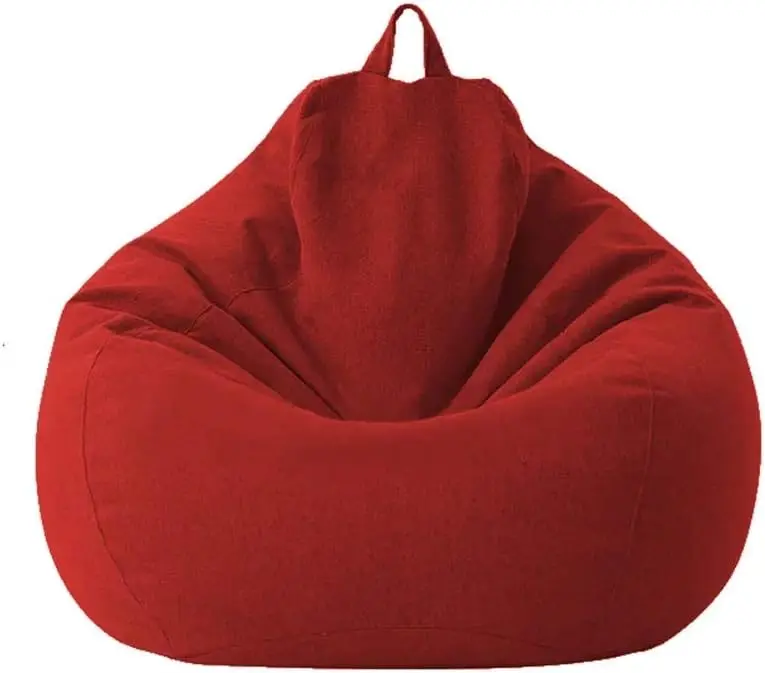 Large Lazy Sofa Cover, Small Bean Bag Chair Without Filler, Linen Cloth Lounger Seat for Living Room, Red 85x105cm