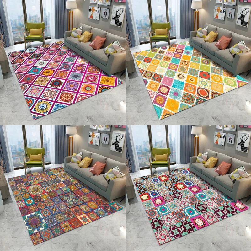 Bohemian Mandala Moroccan Rug Runner in Tile Effect Pattern for Kitchen Dining Room Rug Large Area Floor Mat Home Carpet