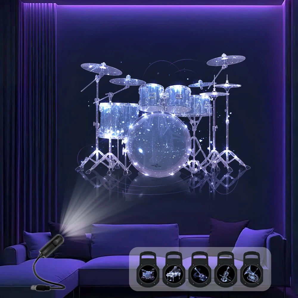 Creative Musical Instrument Pattern Projection Light, LED Decorative Night Light, Suitable for Wall and Ceiling Decoration.