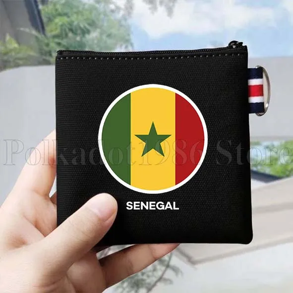 Mapa de la bandera del senegalés Regalos senegaleses Monedero de lona Bolsa pequeña y cuadrada para llaves Bolsa de tarjetas de almacenamiento de viaje Cartera de algodón Bolsa con cremallera