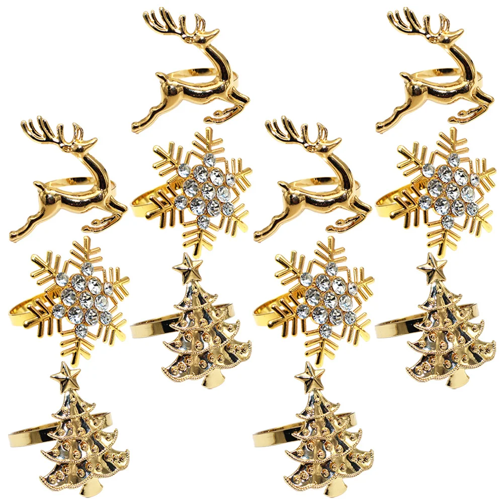 12 قطعة عيد الميلاد الغزلان حلقات منديل سبيكة أنيقة منديل أبازيم الجدول الطعام الديكورات حفلة عطلة أصحاب عيد الميلاد المنديل مشبك #5