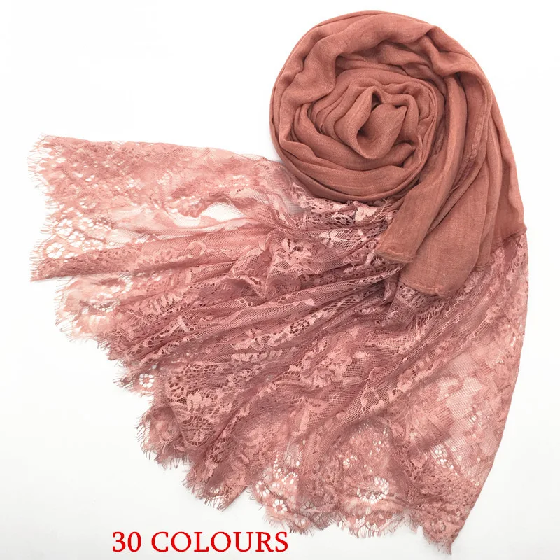 New Women's Solid Color Scarf Two-Head Big Lace Closed Toe Scarf Silk Scarf30Color