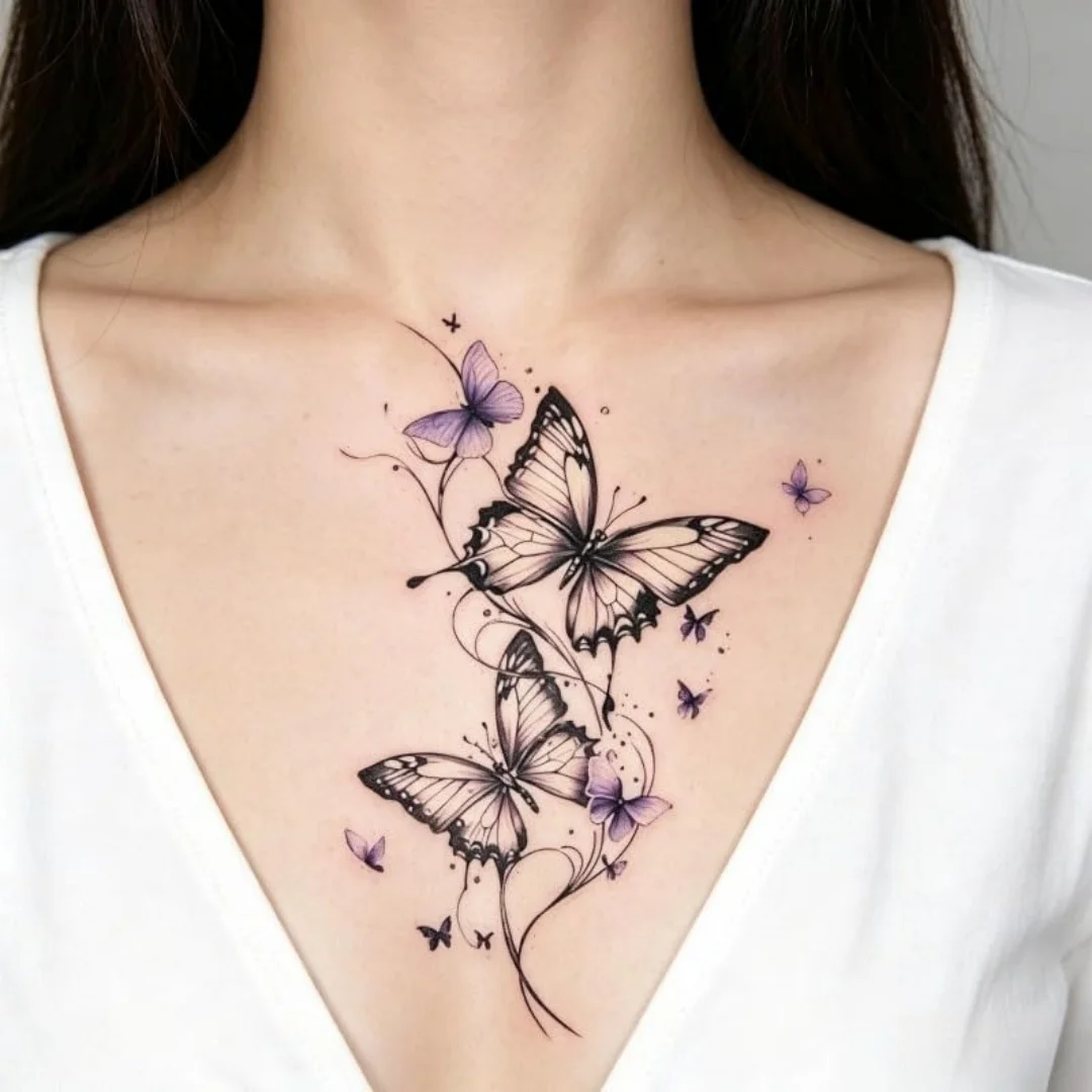 

Realistic Butterfly Temporary Tattoo Sticker, Purple and Black 3D Butterfly Body Art, Waterproof Non-Reflective Fake Tattoo for Arm Leg Shoulder, Long Lasting Non-Toxic Skin Decor for Music Festivals