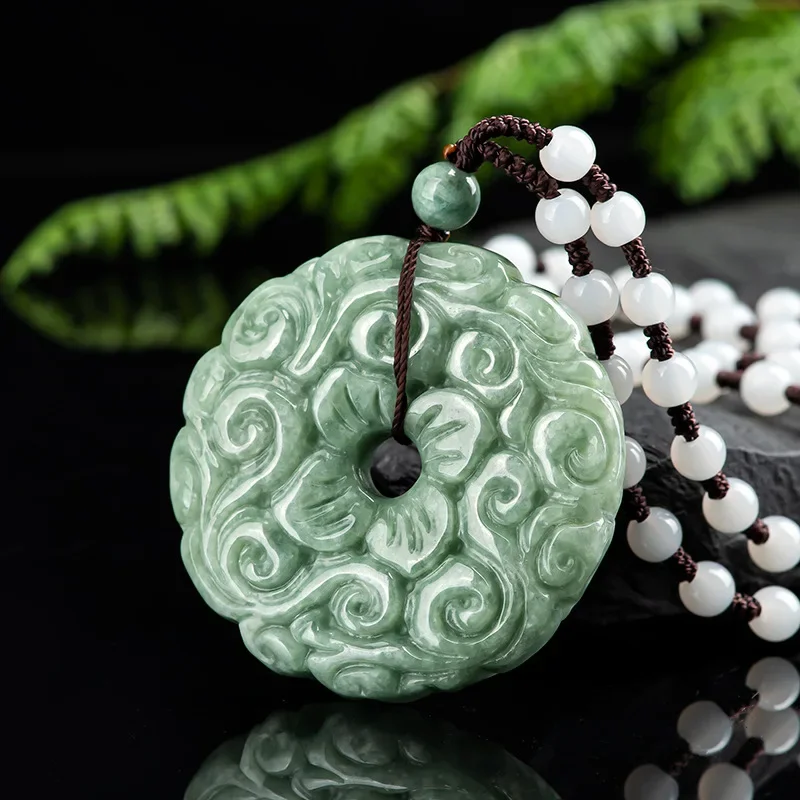 Natural A-grade Jade Flower Blossom Rich Noble Pendant Safety Buckle Jade Handcarved Necklace Advanced Ethnic Fashion Jewelry