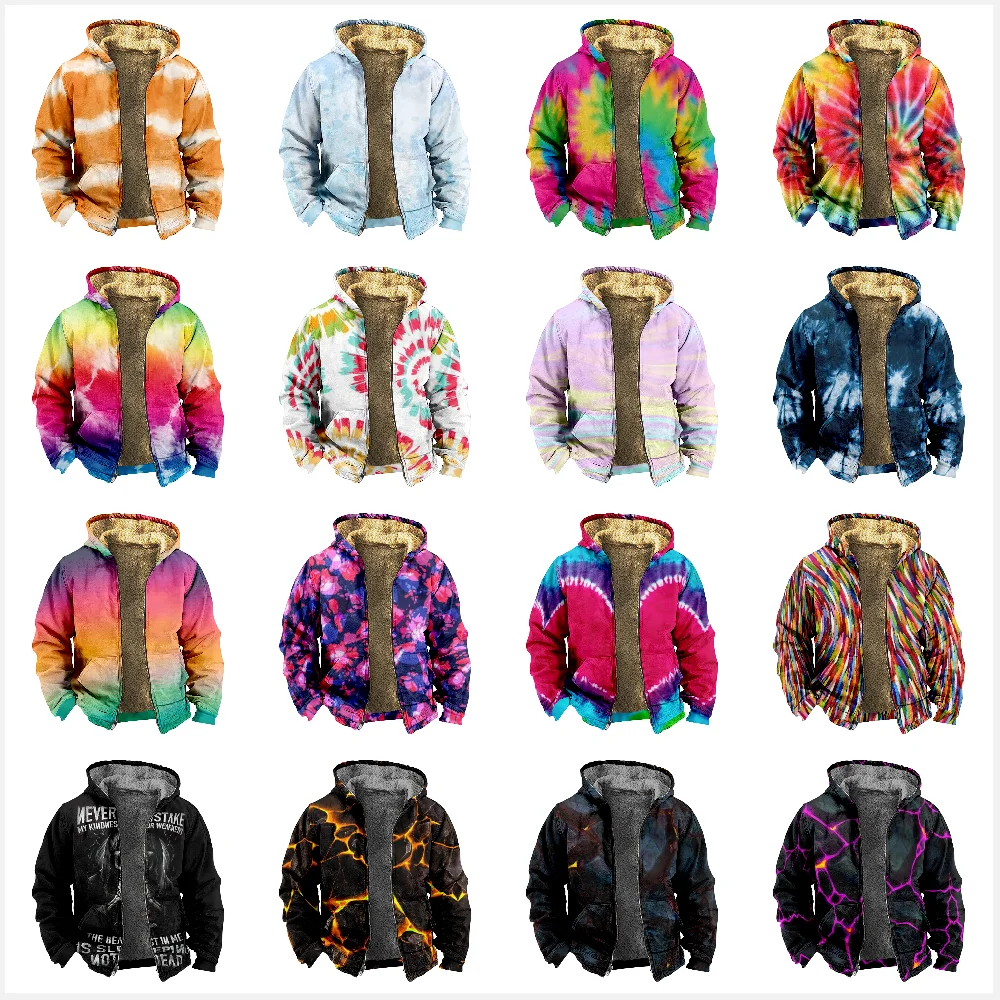 

New Tie Dyed Cotton Coat Hooded Sweater Casual Print Long Sleeve Zipper Sweater Thick Cotton Coat Winter Style 2026