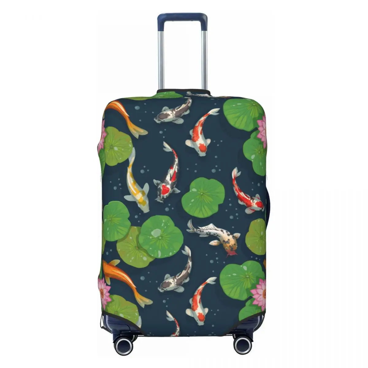 Koi Fish & Water Lily Pattern Suitcase Cover Travel Protection Flight Strectch Luggage Supplies