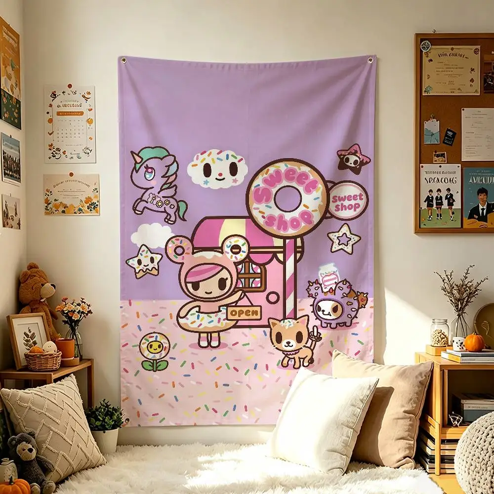 Sweet D-Donutella Donutto Cartoon T-TokidokiS Vertical Flag Tapestry Wall Hanging Indoor Outdoor Home Decor
