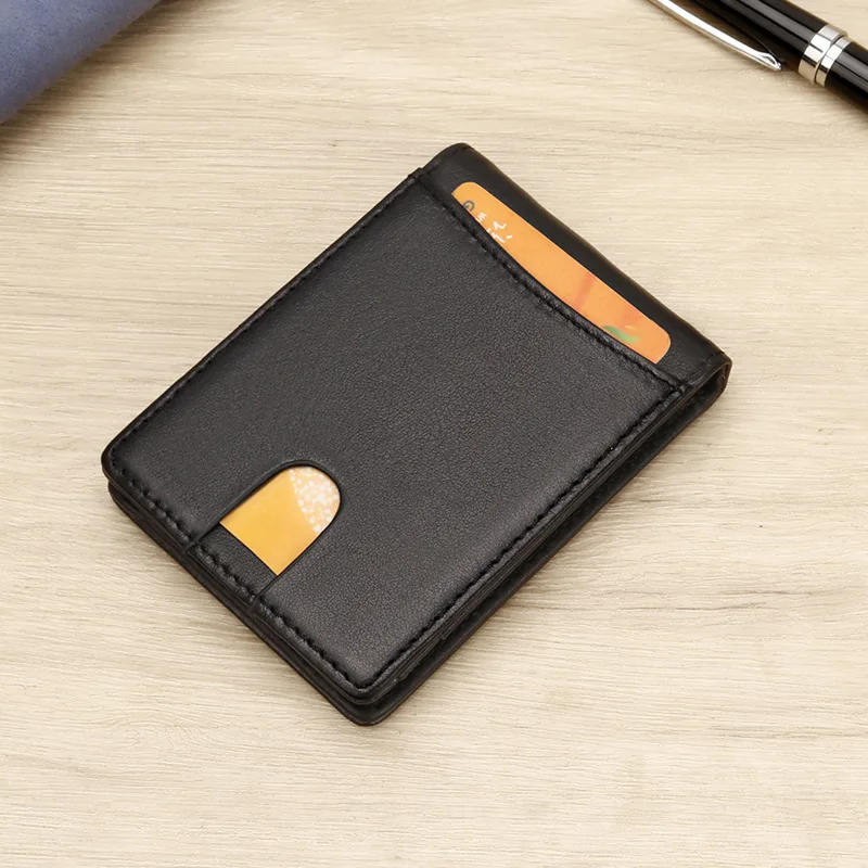 Money Clip Wallet Slim Bifold Minimalist Card Holder Vintage Top Grain Cowhide Front Pocket Purse with ID Window
