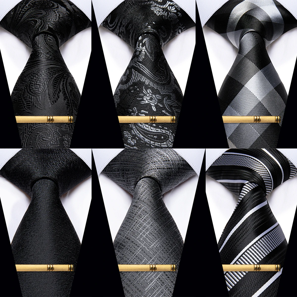 

Adjustable Silk Black Ties for Man Causal Striped Plaid Paisley Men's Necktie and Clip Set for Wedding Business Party Ties Gift