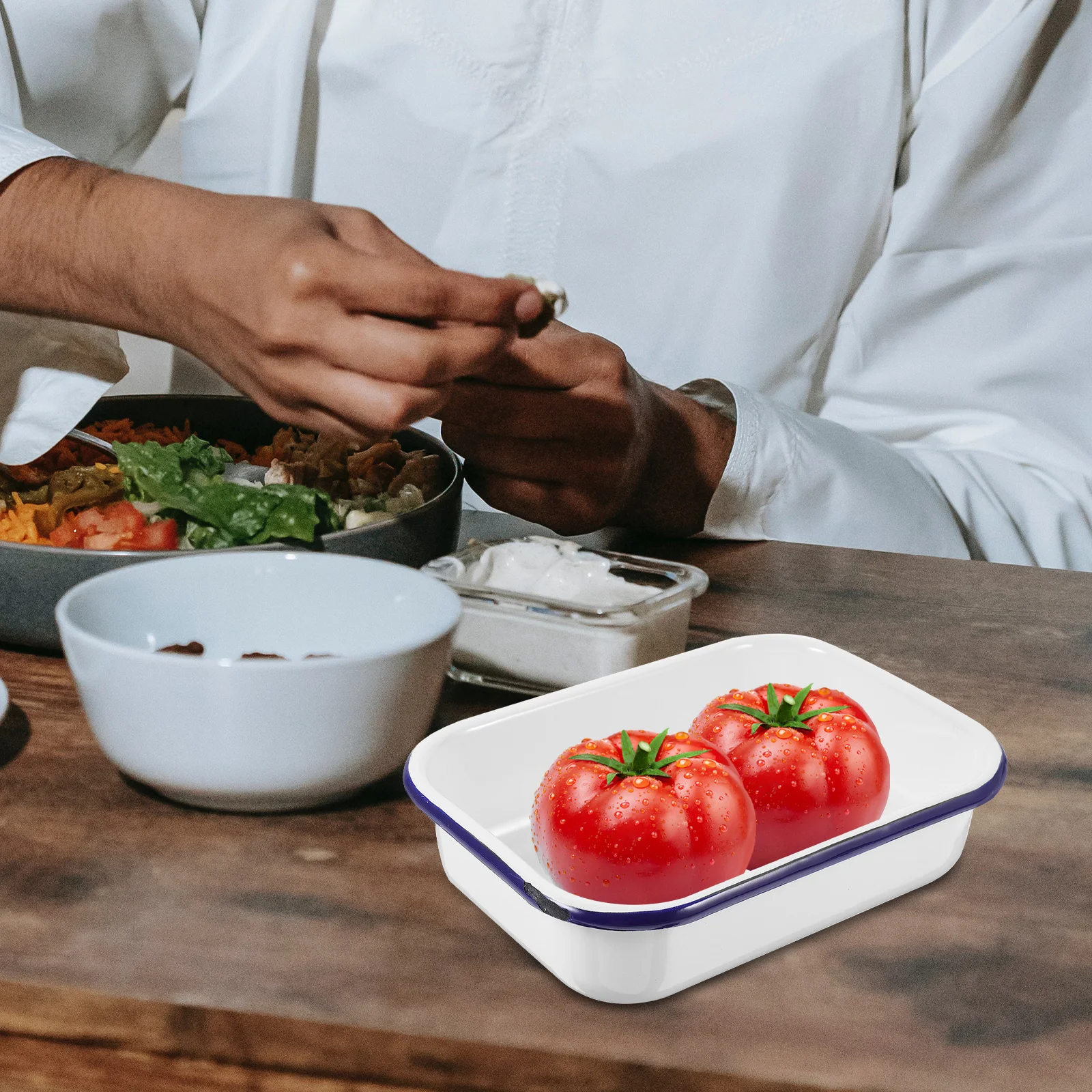 

Heat Resistant Enamel Baking Pan Smooth Non Stick Surface Ideal for Family Restaurant Pancake Fruit Storage Enamel Baking Tray