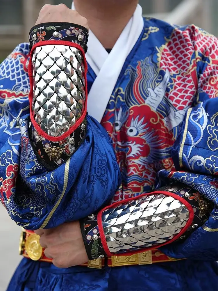 

2 упаковки унисекс нарукавники из нержавеющей стали Hanfu наручные щитки для мужчин и женщин китайские серебряные нарукавники в виде чешуи дракона Hanfu наручи