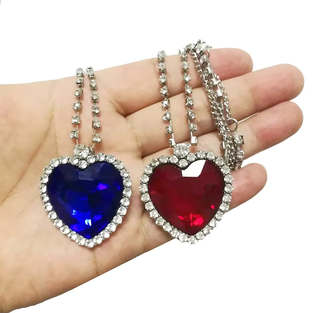 

Hot Movie Same Style Ladies Sweater Chain Pendant Ocean Blue Heart Shape Necklace Fashion Jewelry Gift for Women Party Decor