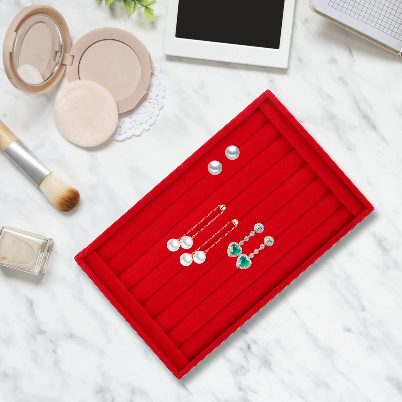 

Jewelry Display Box Earrings Storage Necklace Organizer for Girls Men Flannel Holder