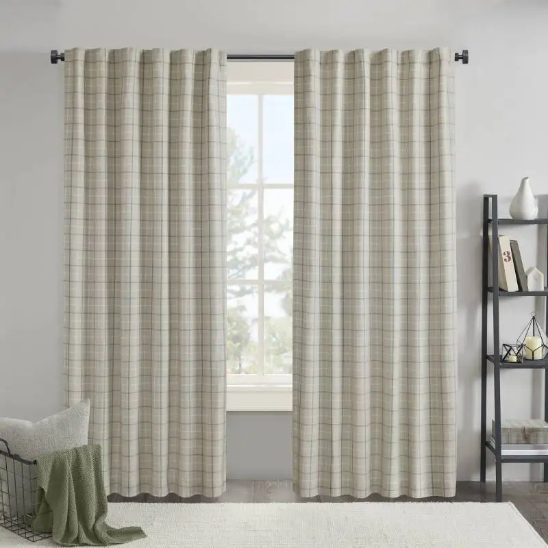 

1PC 50x95 Plaid Rod Pocket and Back Tab Curtain Panel with Fleece Lining
