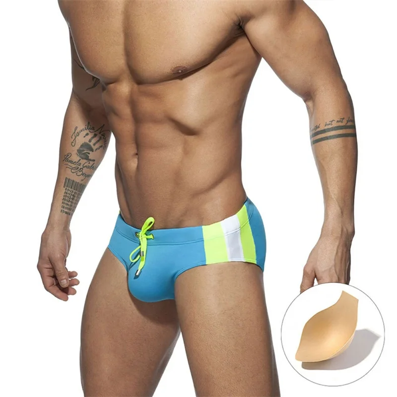 Men's Swimming Briefs with Protect Pad Underwear Bathing Bikini Trunks Close-fitting Quick-drying Beach Seaside Swimming Suit