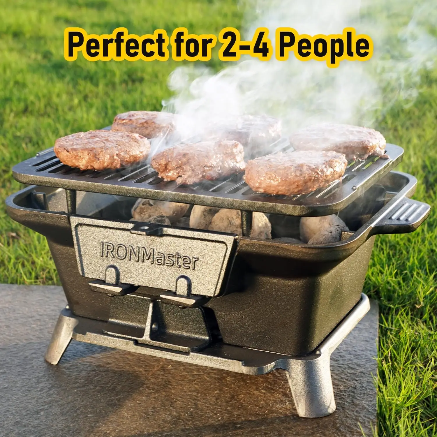 Hibachi Grill Outdoor, Small Portable Charcoal Grill, 100% Pre-Seasoned Cast Iron, Japanese Yakitori Camping Grill - 2 Heights