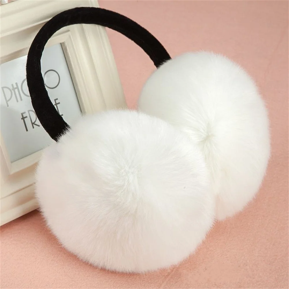 White Soft Plush Earmuffs for Women Men Winter Warm Thickened Outdoor Ski Ear Protection Cosy Fluffy Solid Color Cute Earflaps