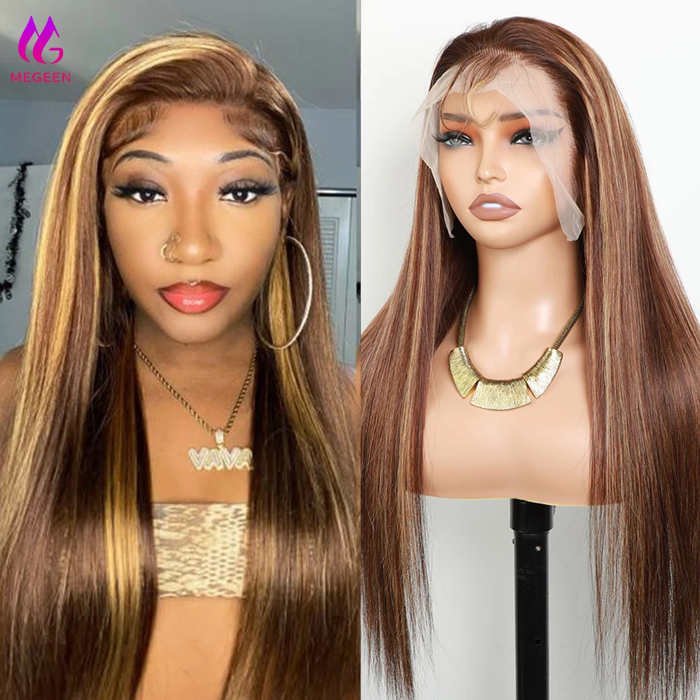 شعر مستعار أومبير مستقيم ، شعر بشري ملون ، شعر مستعار بدانتيل أمامي شفاف ، منتوف مسبقًا ، P4 ، 27 ، 13x4 ، 26in