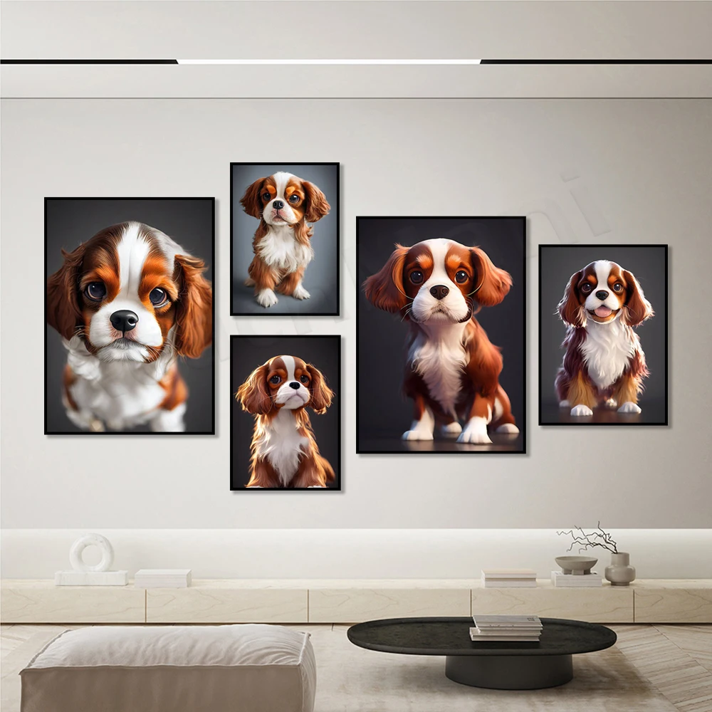 Impresión artística en lienzo con retrato de cachorro de Cavalier King Charles Spaniel, póster de pared para decoración del hogar, sala de estar y dormitorio