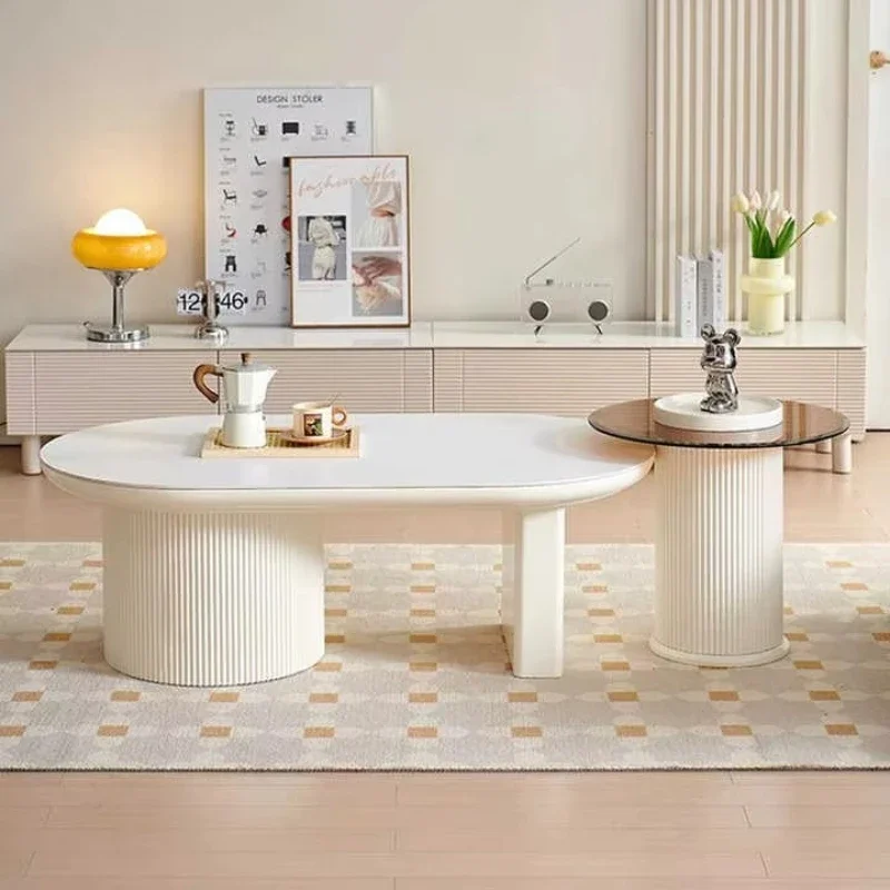 

Studio apartment living room small coffee table designer integrated style light luxury balcony pure white coffee table