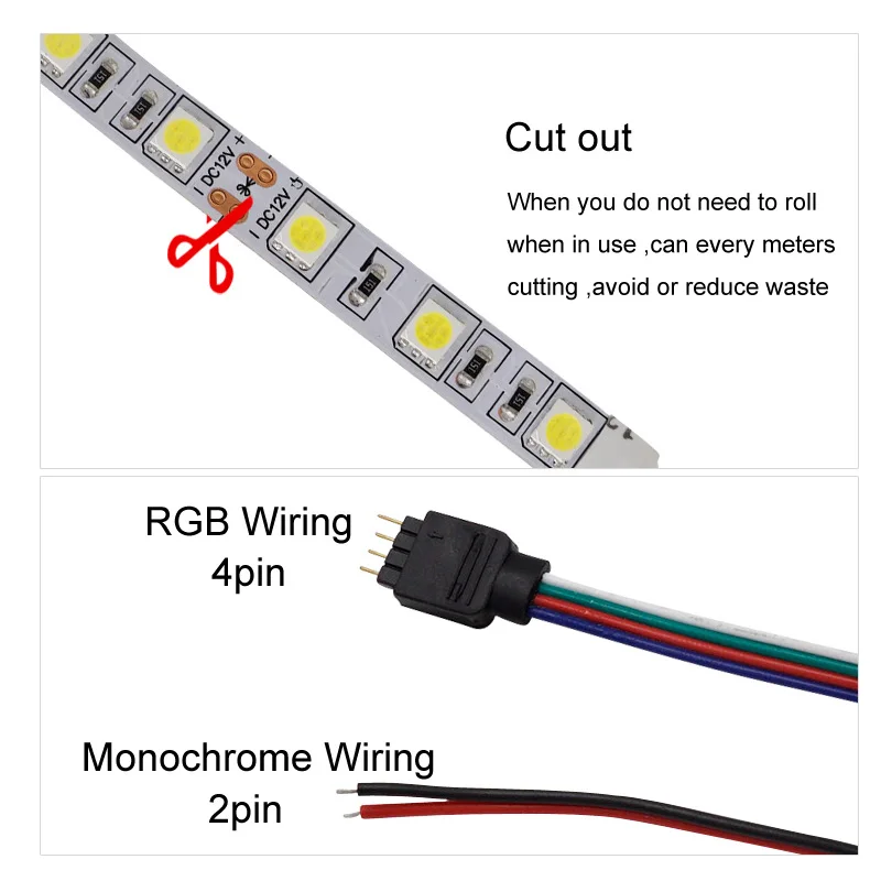 5M LED Strip SMD5050 Flexible Light 60LEDs/m 12V DC Waterproof IP65 IP20 Adhesive Tape White Room Decoration Cold RGB LED Strip