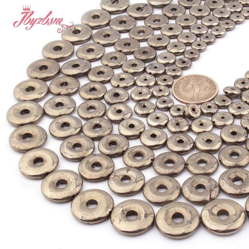 Natural Pyrite Beads Donut Stone Loose Beads for DIY Necklace Bracelet Jewelry Making Strand 15 Inch 12/16/18/20mm Free shipping