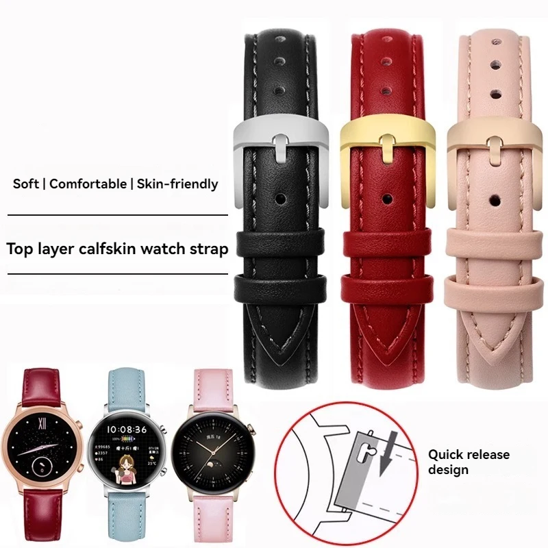 Cowhide Strap 12mm 14mm 15mm 16mm 18mm 20mm Quick Release Replace Wrist Strap Men Women Watch Accessories