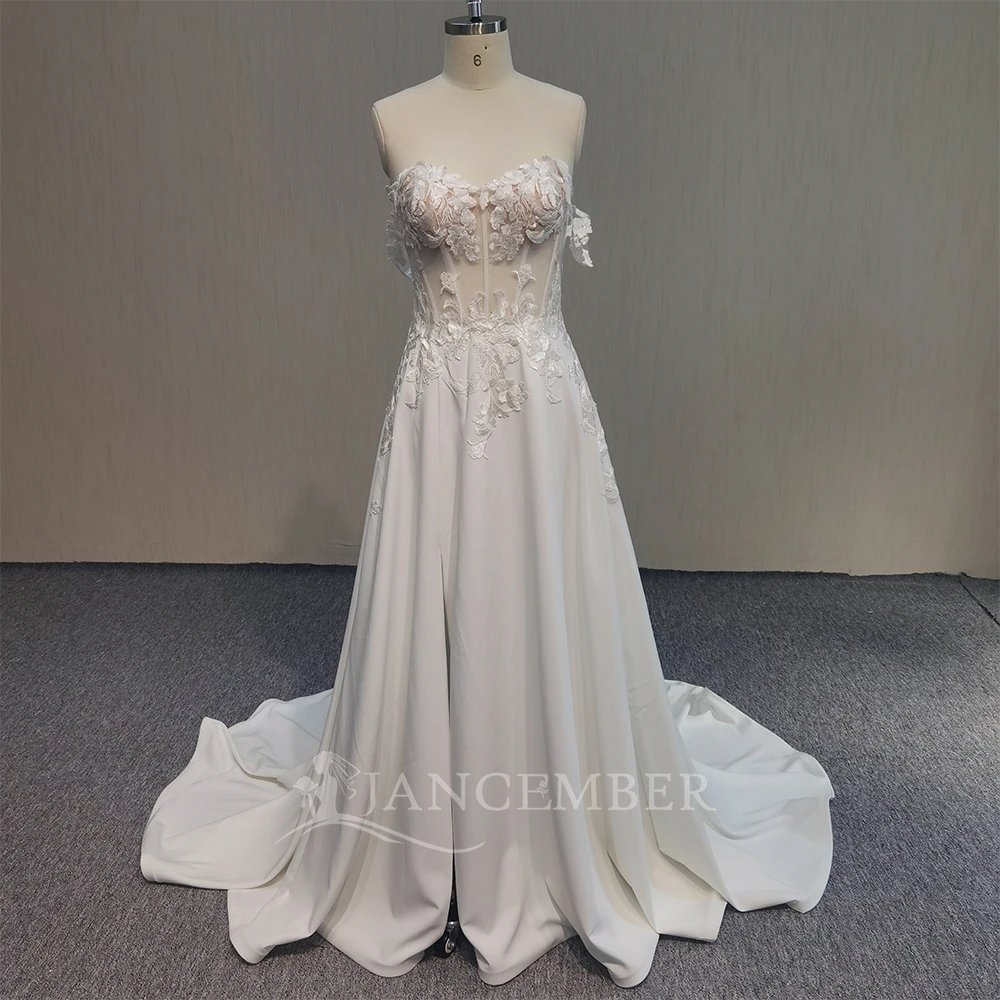 

Customized Luxury Scoop Lace For Top Short Sleeves Wedding Dress Back See Through Woman Evening Dresses vestidos de novia boda
