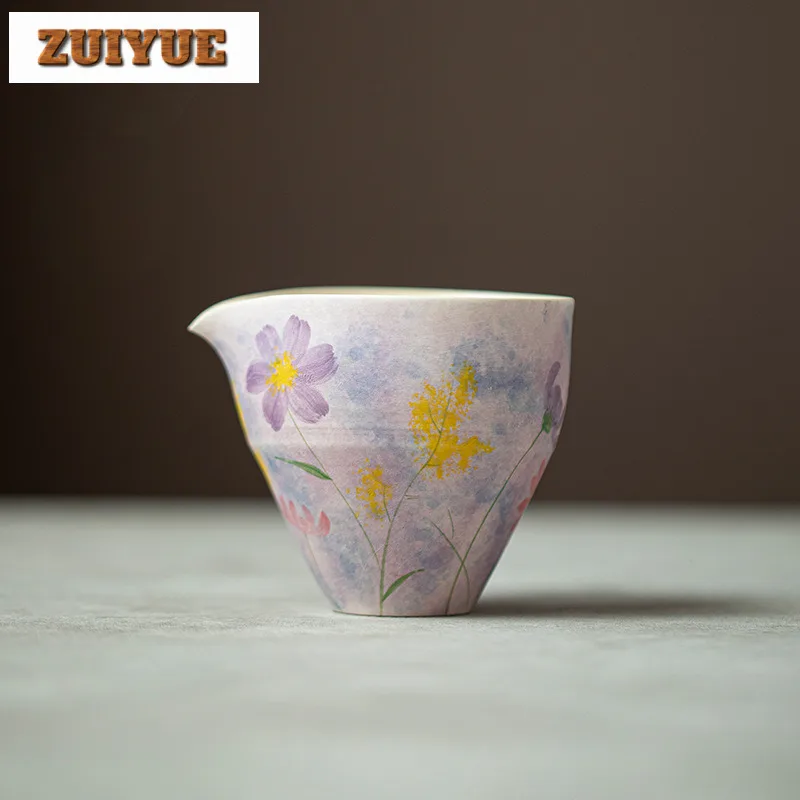 150ML Hand-painted Galsang Flower Tea Pitcher Handmade Oil Painting Violet Chahai Divide Tea Justice Cup Drinkware Supplies Gift