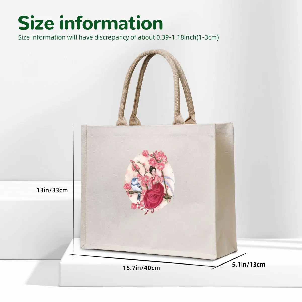 Peach Blossom Fairy and blue bird Tote Bag Customizable tote bag woman shopping bag handbag Shopper