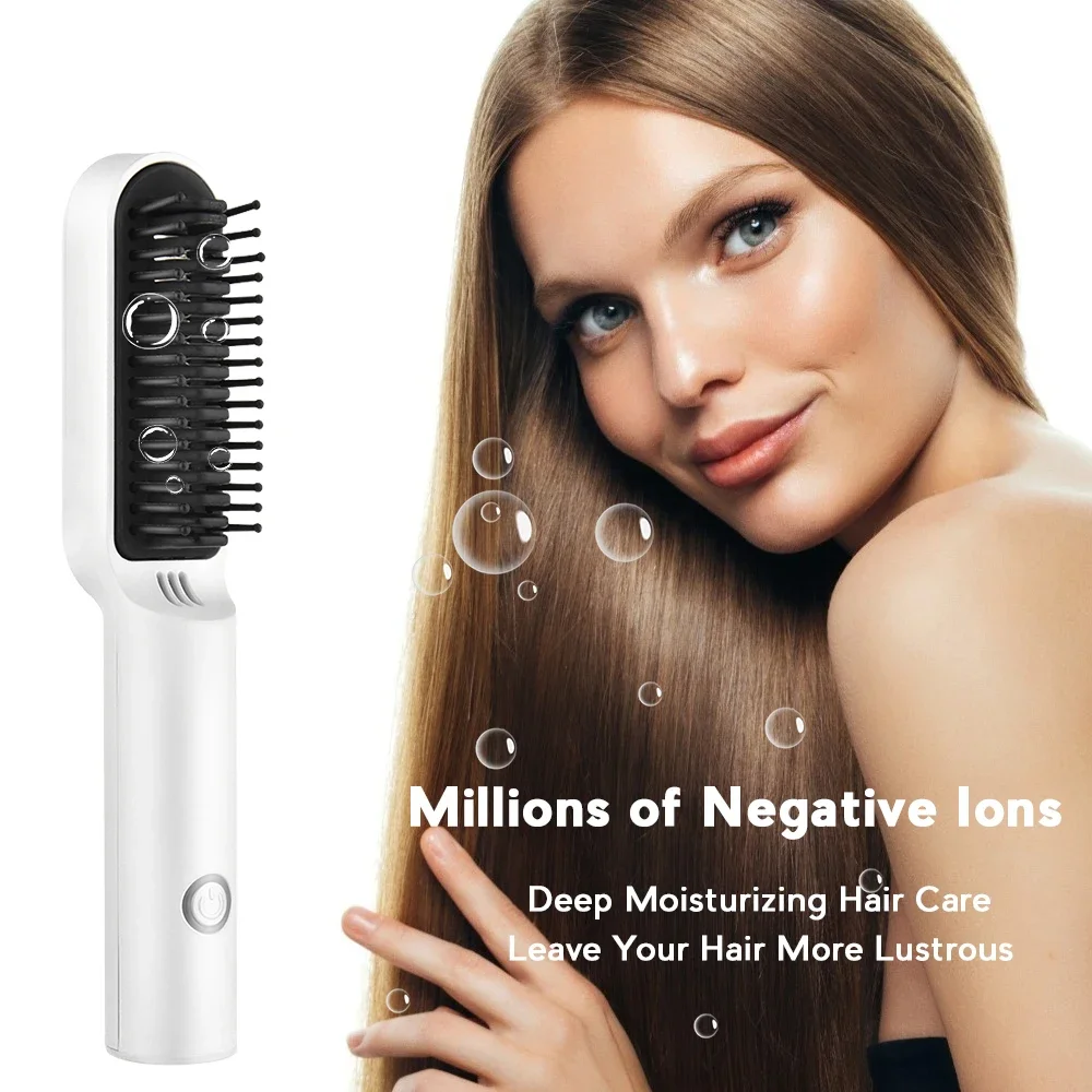 Wireless Hair Straightener Professional Negative Ion Heating Hair Comb Quick Heated Electric Straightening Curling Styling Tool