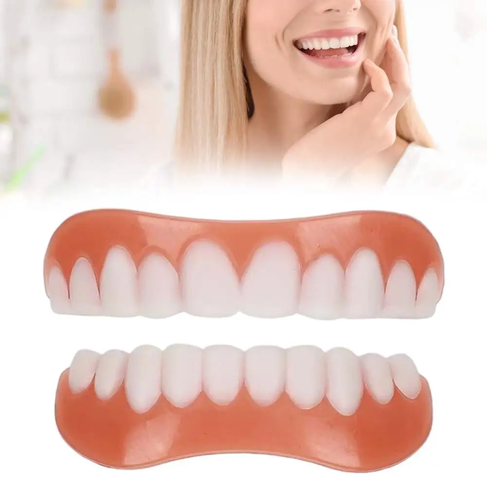 Cubierta superior e inferior de silicona, herramienta de belleza para dentaduras postizas, cuidado de prótesis dentales de simulación, 2 piezas