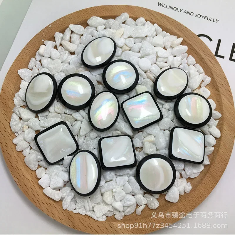 5pcs Korean Imitation Shell Geometric Square Round Flat Back Cabochon Scrapbook Kawaii DIY Embellishments Accessories