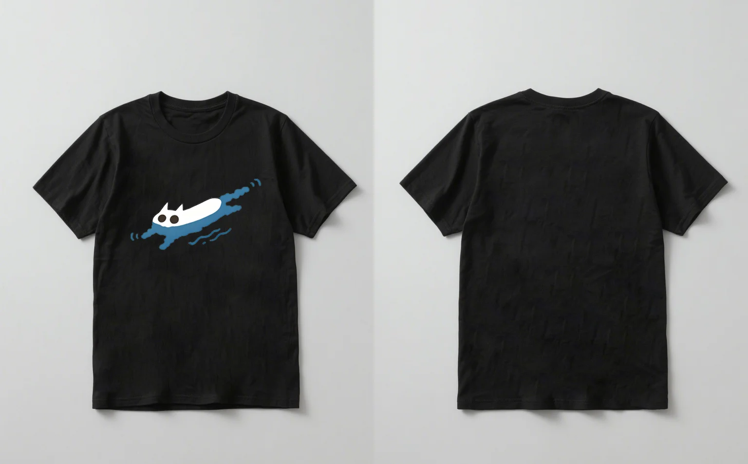 2025 เสื้อยืดลายการ์ตูนแมวว่ายน้ำสุดเทรนดี้ แขนสั้น สไตล์ลำลอง ใส่ได้ทั้งชายและหญิง