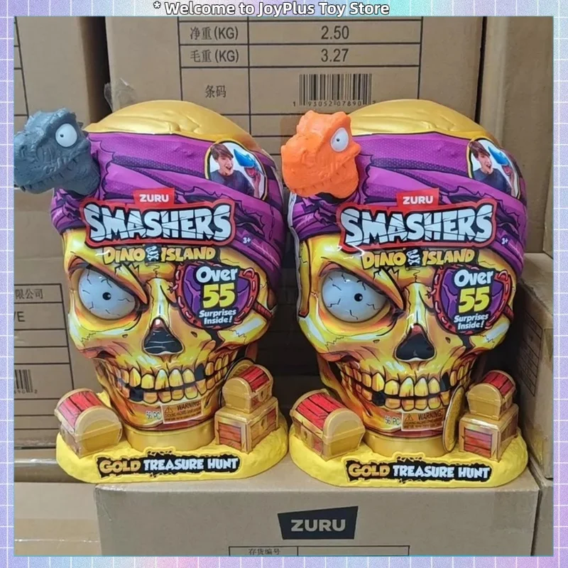 ZURU Smashers Dino Island Caja Sorpresa Búsqueda del Tesoro de Oro, Huevo de Dinosaurio con Calavera Dorada que Emite Luz y Sonido, Juguetes de Caja del Tesoro Sorpresa