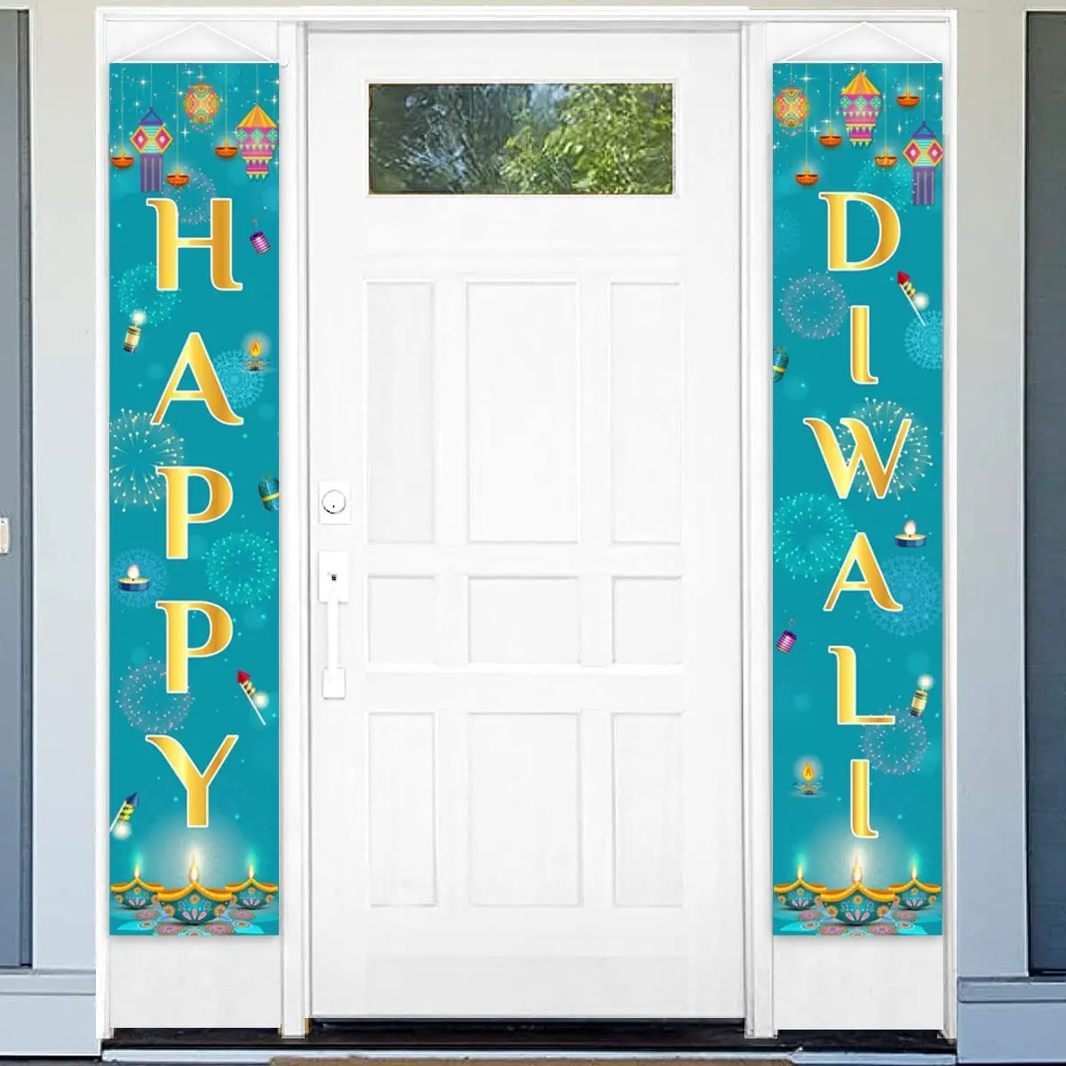 

Funmemoir Happy Diwali Porch Signs Deepawali Decorations Indian Festival of Lights Door Sign Decor Hindu Diwali Greeting Banners