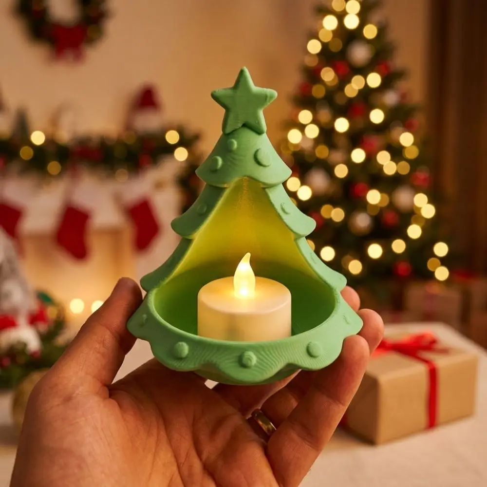 3D Printed Christmas Tree Storage Tray Plastic Star Top Accent Small Tree Candle Holder Decorative Hollow out